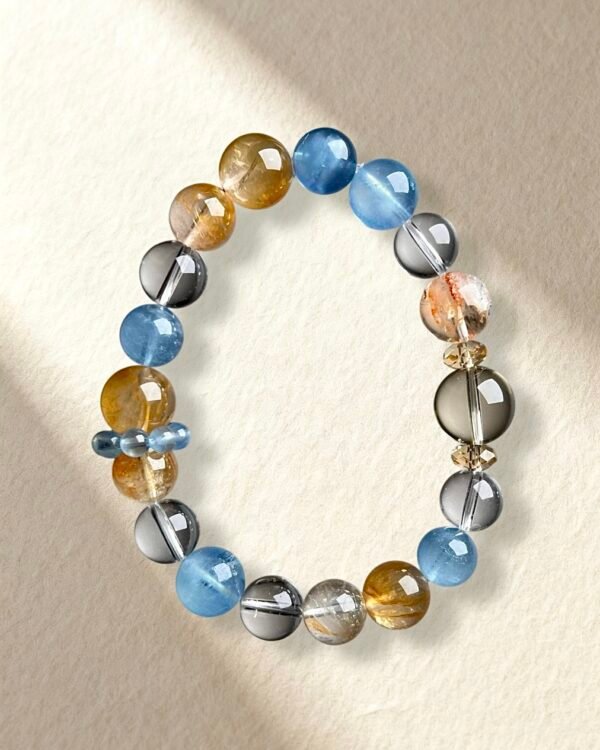Natural Aquamarine Yellow Hematoid Quartz Clear Quartz Bracelet