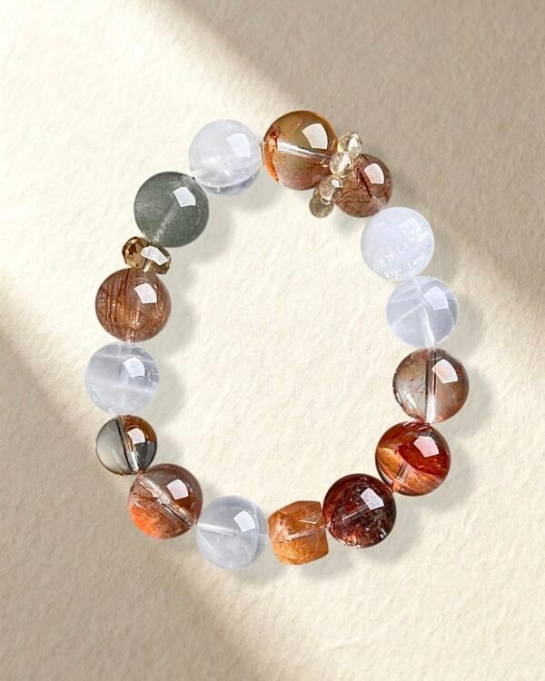 Natural White Phantom Quartz Rutilated Quartz Hematoid Quartz Bracelet