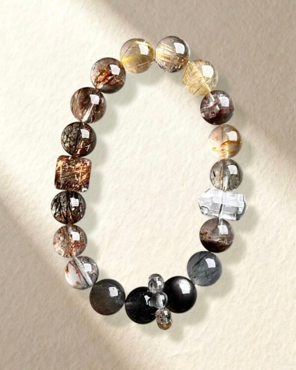 Natural Golden Rutilated Quart Black Gold Super Seven Bracelet