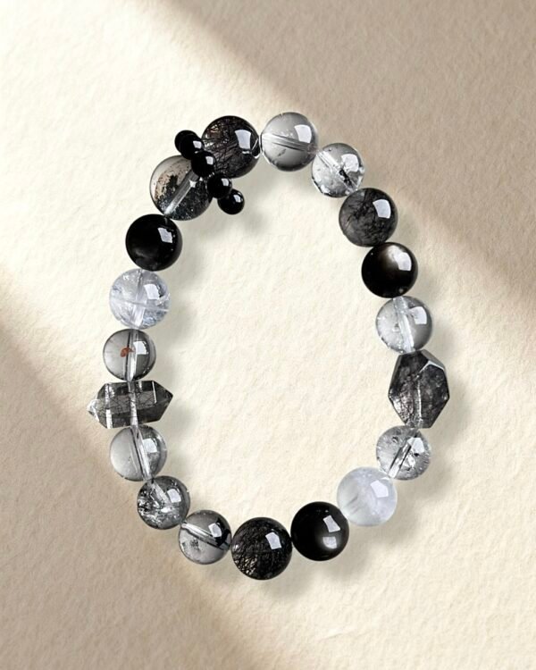 Natural Black Rutilated Quartz Black Herkimer Diamond Bracelet