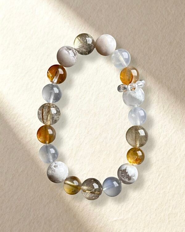 Natural White Phantom Quartz Golden Rutilated Quartz Bracelet
