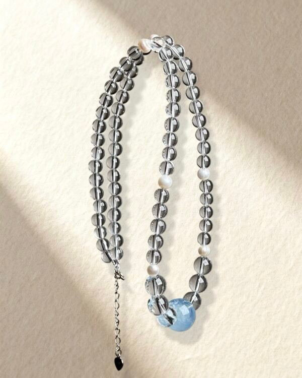 Natural Clear Quartz Pearls Aquamarine Necklace