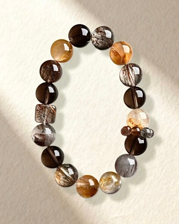 Black Gold Super Seven Cube Smoky Quartz Bracelet