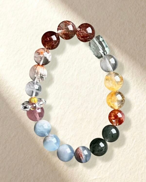 Green Rutilated Quartz Island Aquamarine Clear Quartz Bracelet
