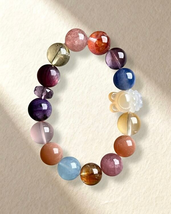 Natural Bunny Agate Sunstone Rose Quartz Aquamarine Amethyst Bracelet