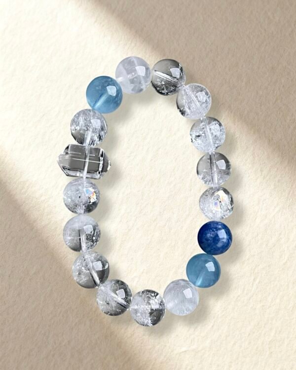 Natural White Phantom Quartz White Azeztulite Aquamarine Bracelet