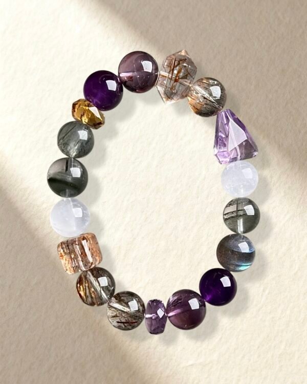 Amethyst Moonstone Green Rutilated Quartz Bracelet
