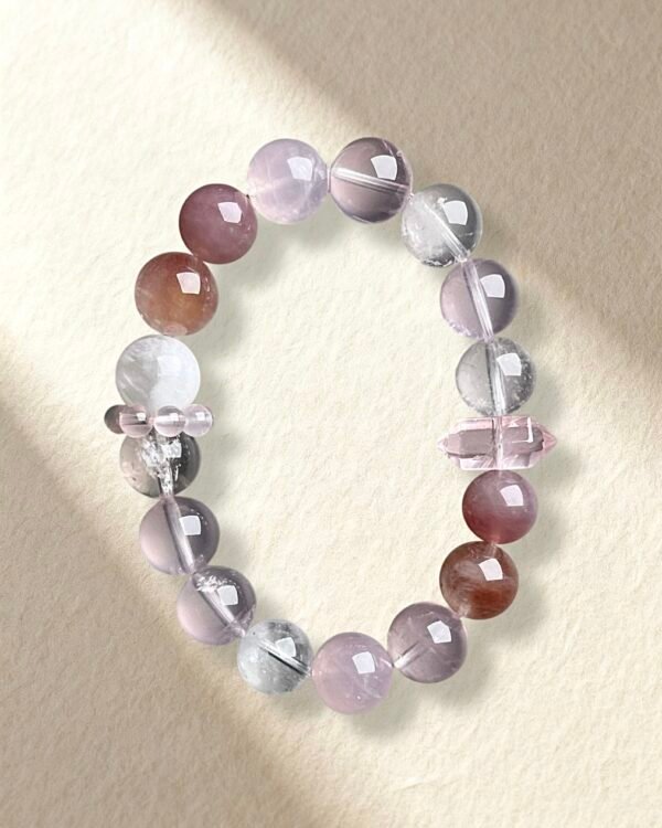 Natural Rose Quartz Pink Rutilated Quartz White Phantom Quartz Bracelet