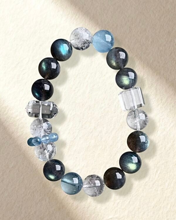 Natural Clear Quartz Gray Moonstone Aquamarine Bracelet