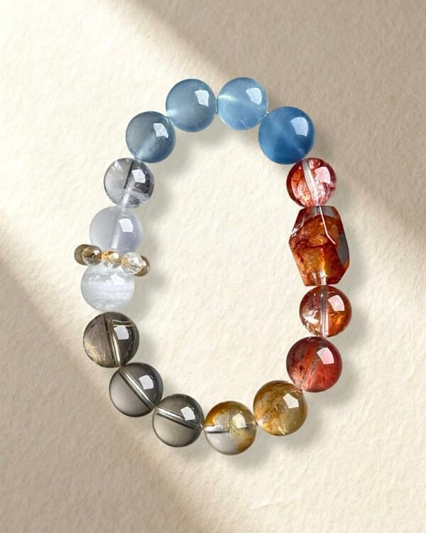 Natural Hematoid Quartz Citrine Golden Rutilated Quartz Aquamarine Bracelet