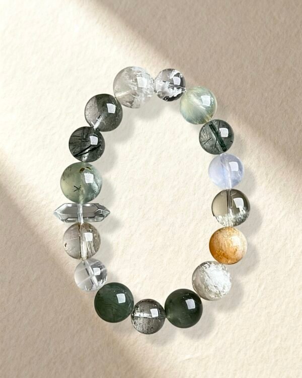 Green Rutilated Quartz Clear Quartz Phantom Quartz Bracelet