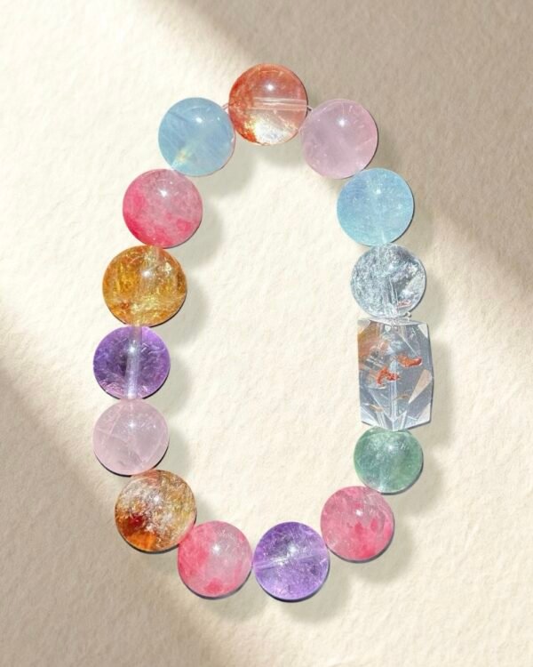 Rainbow Bracelet Natural Rose Quartz Aquamarine Amethyst Bracelet