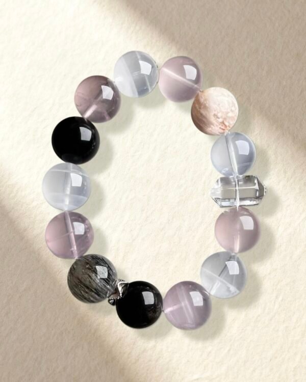 Natural Clear Quartz Phantom Quartz Black Rutilated Quartz Bracelet
