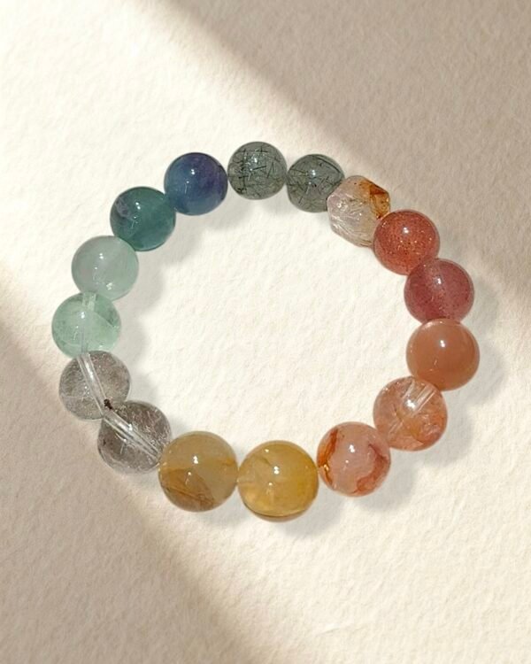 Strawberry Quartz Hematoid Quartz Green Rutilated Quartz Bracelet
