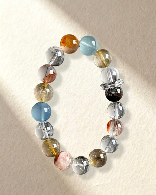 Rutilated Quartz Phantom Quartz Aquamarine Bracelet