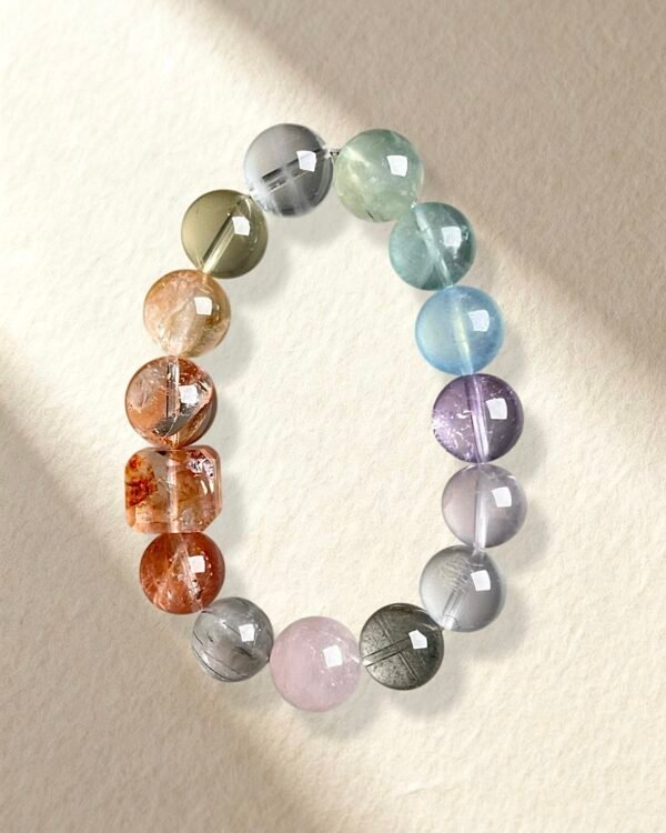 Rainbow Bracelet Natural Red Hematoid Quartz Rose Quartz Amethyst Aquamarine Bracelet