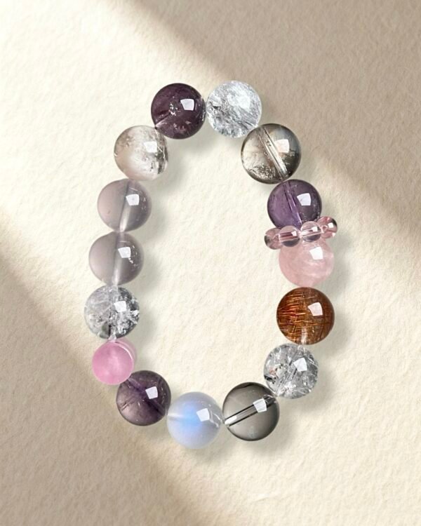 Natural Multi-Crystal Bracelet Rose Quartz Amethyst Rutilated Quartz Bracelet