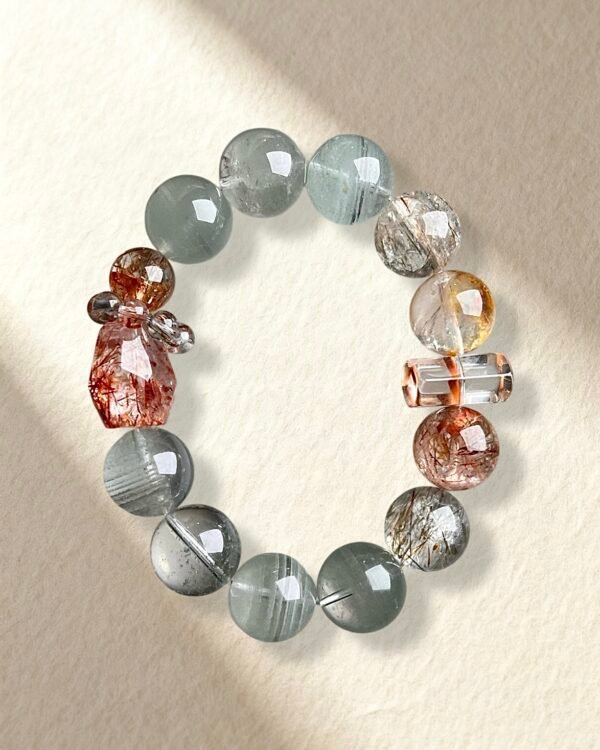 Green Phantom Quartz and Rutilated Quartz Bracelet