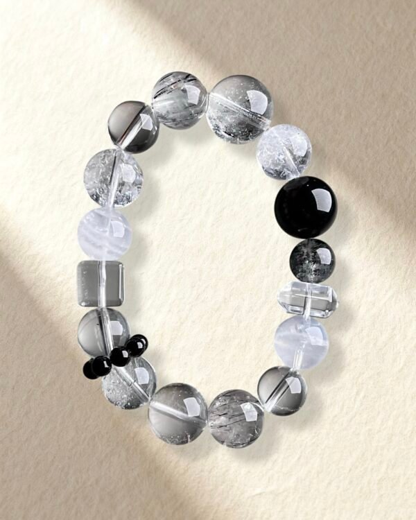 Clear Quartz Black Rutilated Quartz White Azeztulite Bracelet