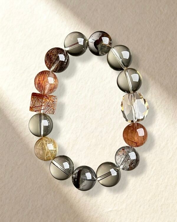 Natural Citrine and Rutilated Quartz Bracelet
