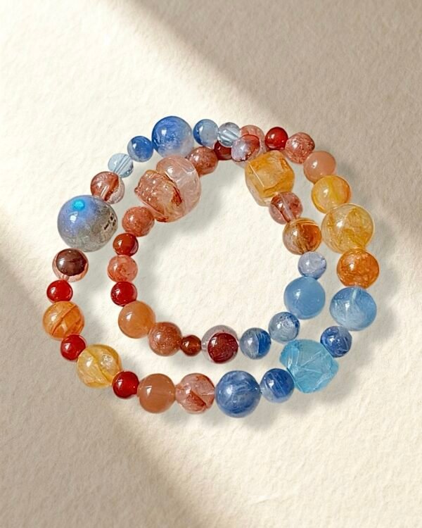 Aquamarine Kyanite Red Agate Hematoid Quartz Bracelet