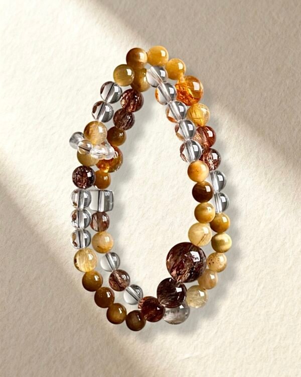 Natural Golden Rutilated Quartz Clear Quartz Golden Tiger’s Eye Bracelet