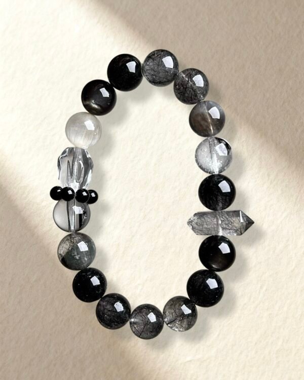 Natural Black Rutilated Quartz and White Rutilated Quartz Bracelet