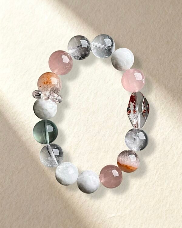 Snowflake Phantom Quartz Rose Quartz Bracelet