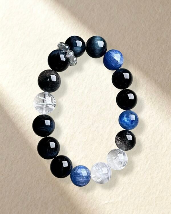 Blue Tiger’s Eye Kyanite Gray Moonstone Bracelet