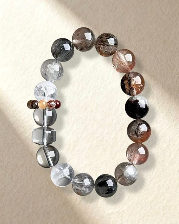 Natural Rutilated Quartz and Phantom Quartz Bracelet