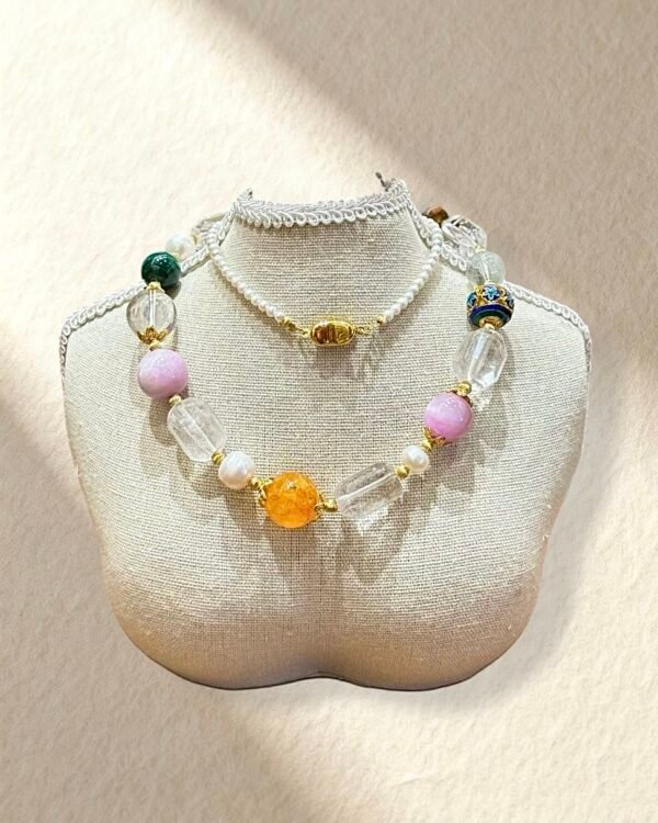 Pearl Clear Quartz Malachite Kunzite Necklace