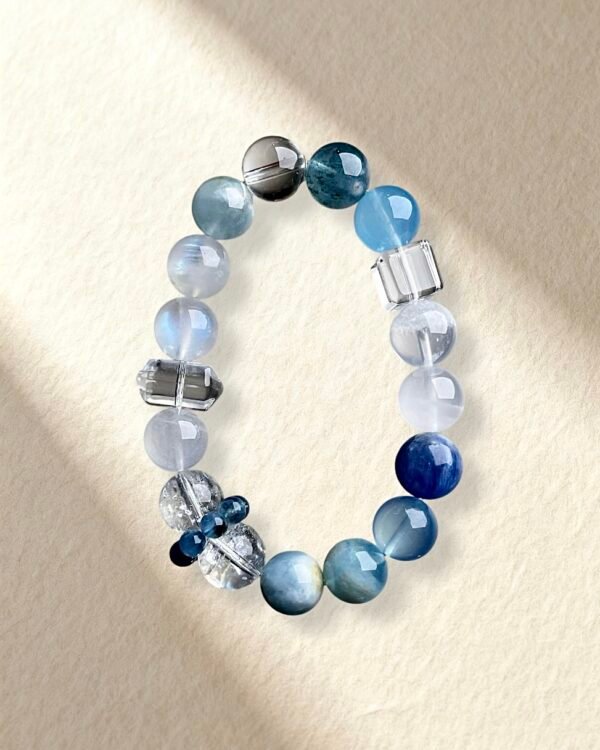 Blue Tones Crystal Bracelet Aquamarine Blue Moonstone Clear Quartz Bracelet