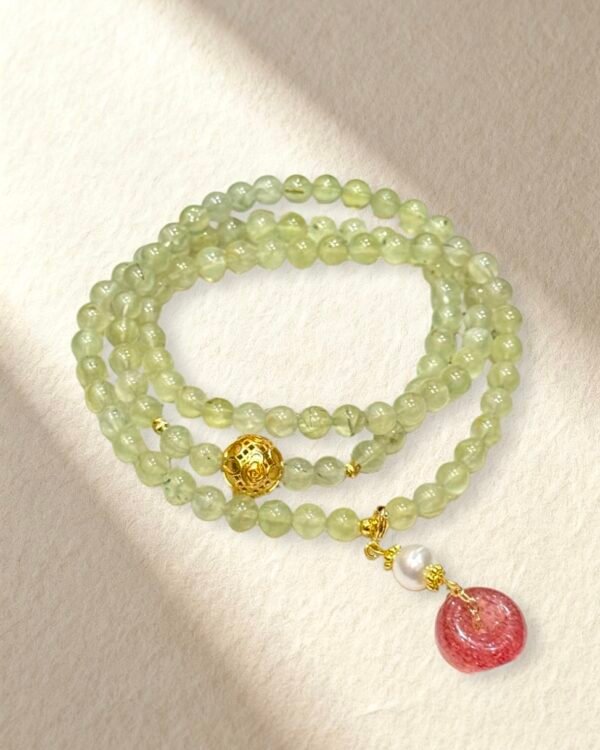 Spring Vibes Crystal Bracelet Prehnite and Strawberry Quartz Bracelet