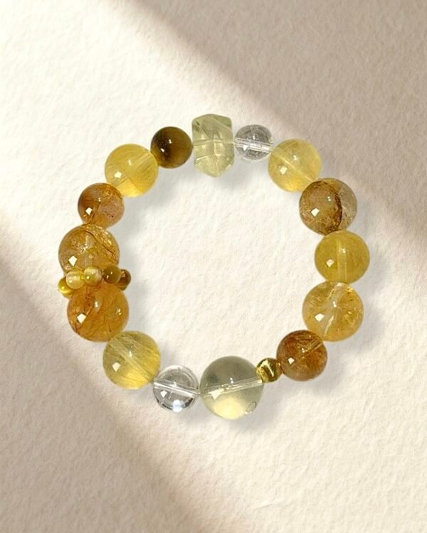 Yellow Tones Crystal Bracelet Yellow Hematoid Quartz Yellow Fluorite Bracelet