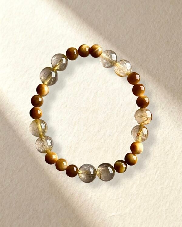 Golden Tones Crystal Bracelet Golden Rutilated Quartz Golden Tiger’s Eye Bracelet