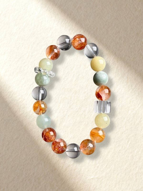 Natural Hematoid Quartz and Jade Bracelet