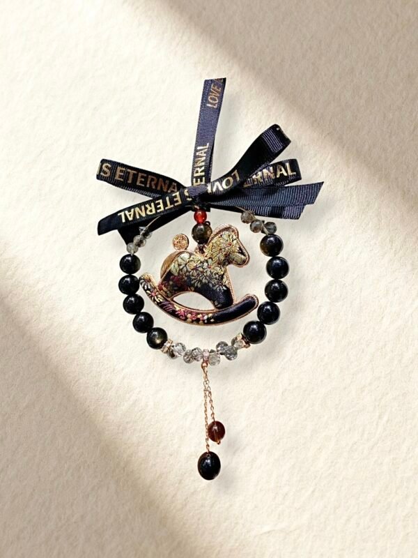 Gold Obsidian Horse Charm Pony Car Pendant