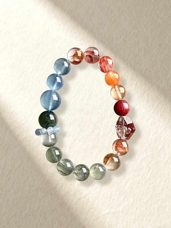 Multi-color Crystal Bracelet Aquamarine Green Rutilated Quartz Bracelet