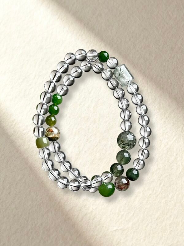 Green Rutilated Quartz Jade Clear Quartz Bracelet