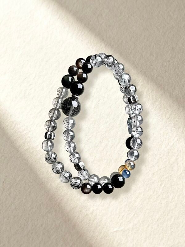 Black Crystal Bracelet Black Strawberry Quartz Silver Obsidian Bracelet