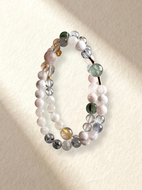 Green Rutilated Quartz and Snowflake Phantom Quartz Bracelet