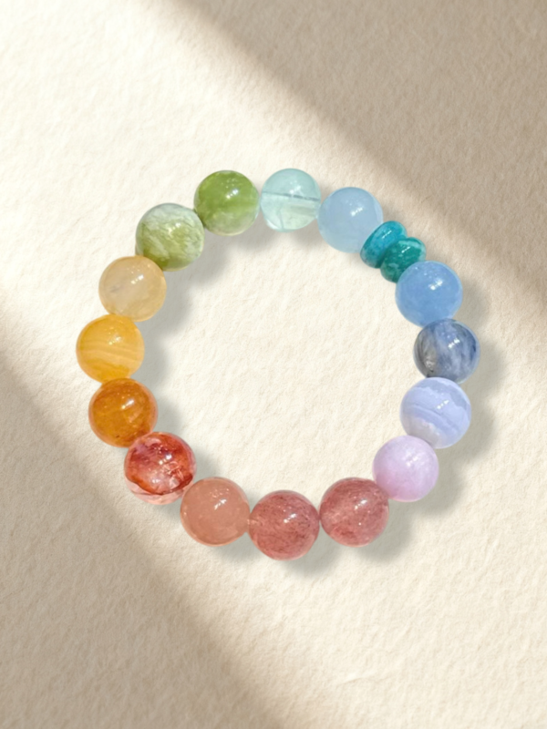 Rainbow Crystal Bracelet Aquamarine Jade Strawberry Quartz Bracelet