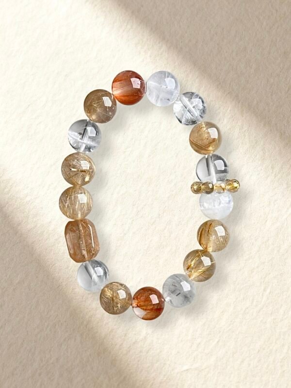 Golden Rutilated Quartz White Phantom Quartz Bracelet